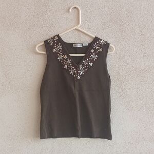 Hannah Silver and‎ Brown Embellished Sleeveless Tank Top